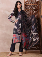 Women Black Silk Blend Floral Printed Straight Kurta Trouser With Dupatta-PKSKD2543BLK